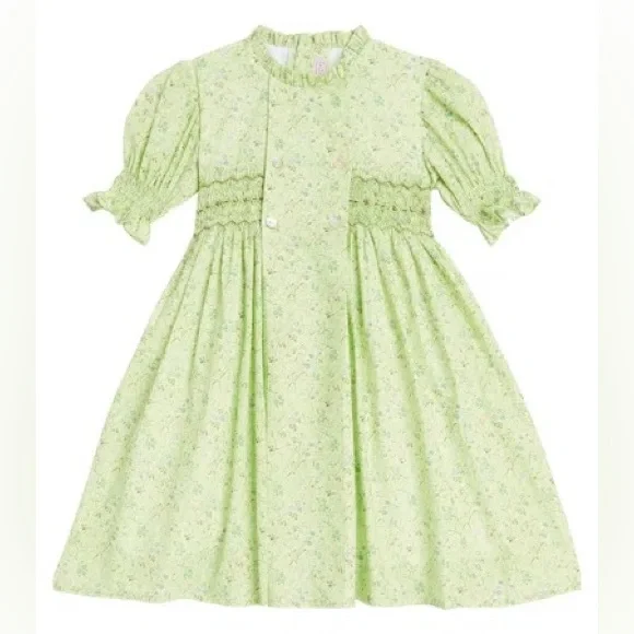 F487 La Coqueta Green Floral Carla Dress Hand Smocked Girls 6 6Y - Picture 13 of 13